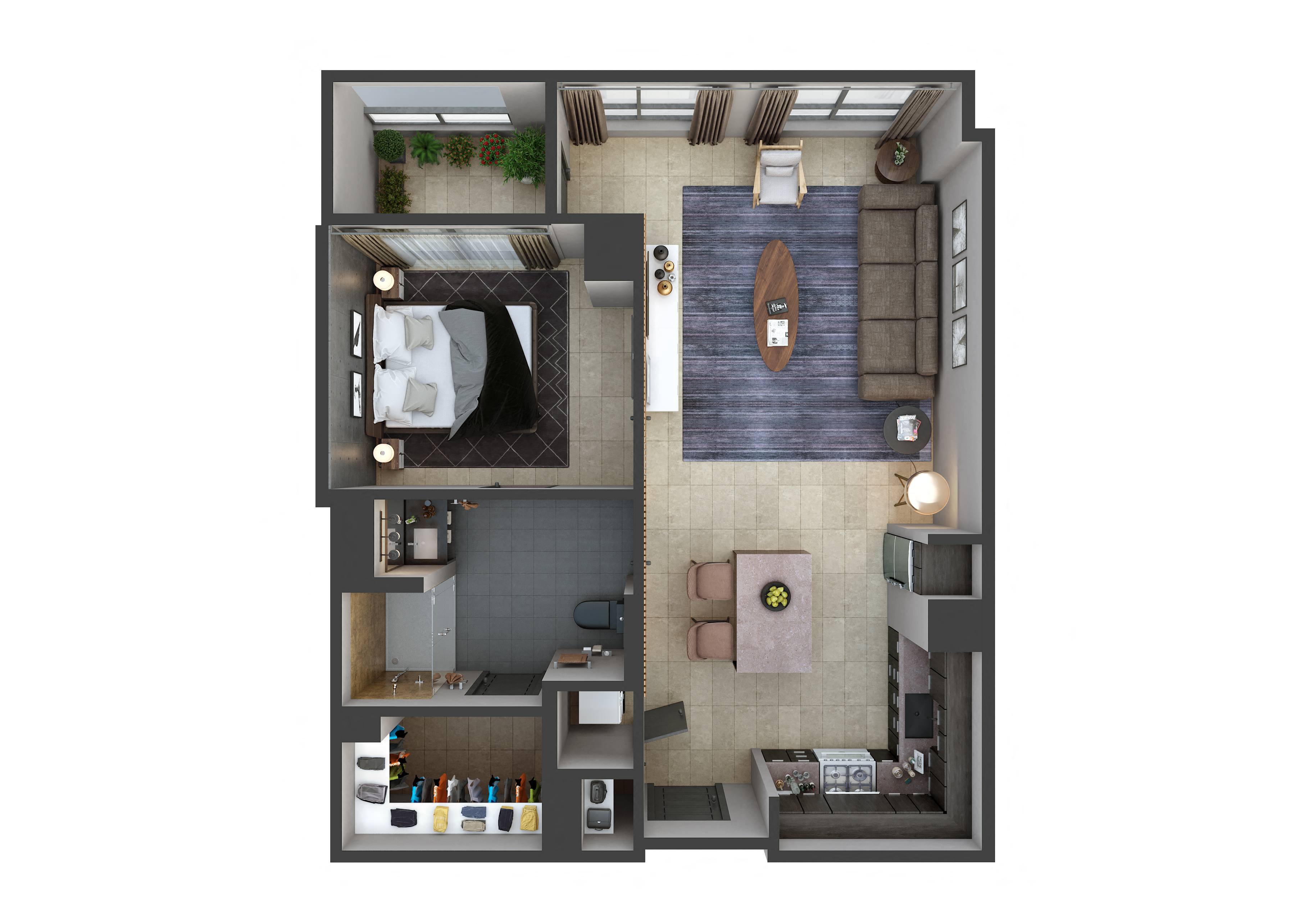 3D floor plan image for apartment U916 at Randolph Perimeter